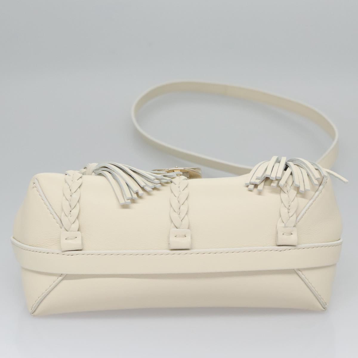 Chloe Fringe Hand Bag Leather 2way White Auth BD060AV