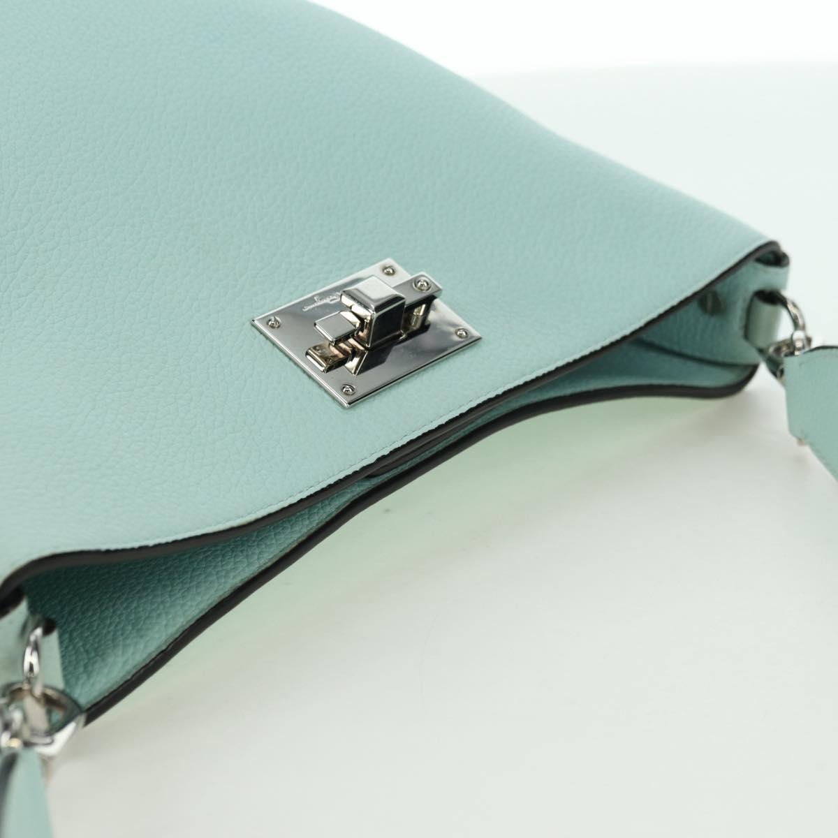 Salvatore Ferragamo Gancini Shoulder Bag Leather Silver Peppermint Auth BD070AV