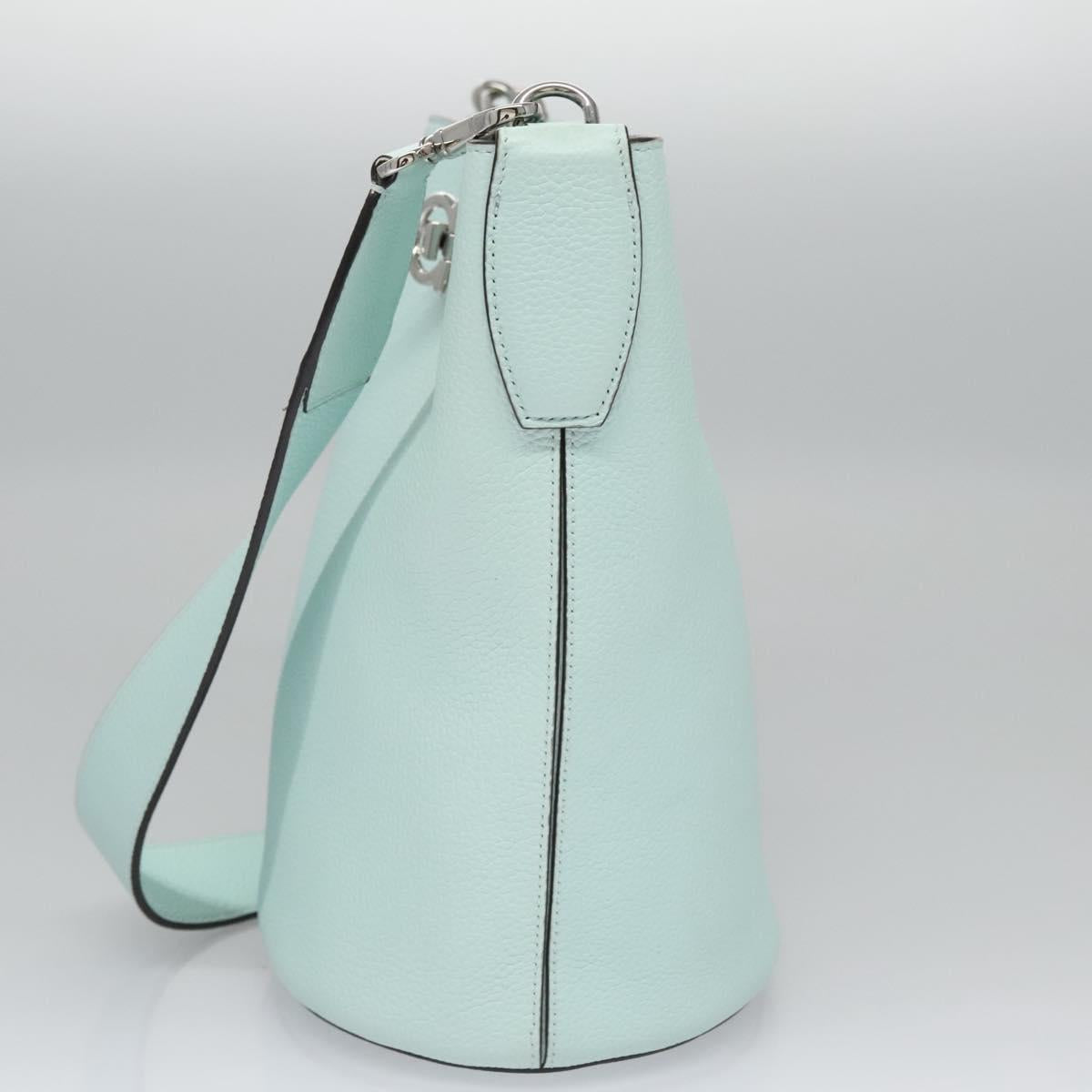 Salvatore Ferragamo Gancini Shoulder Bag Leather Silver Peppermint Auth BD070AV