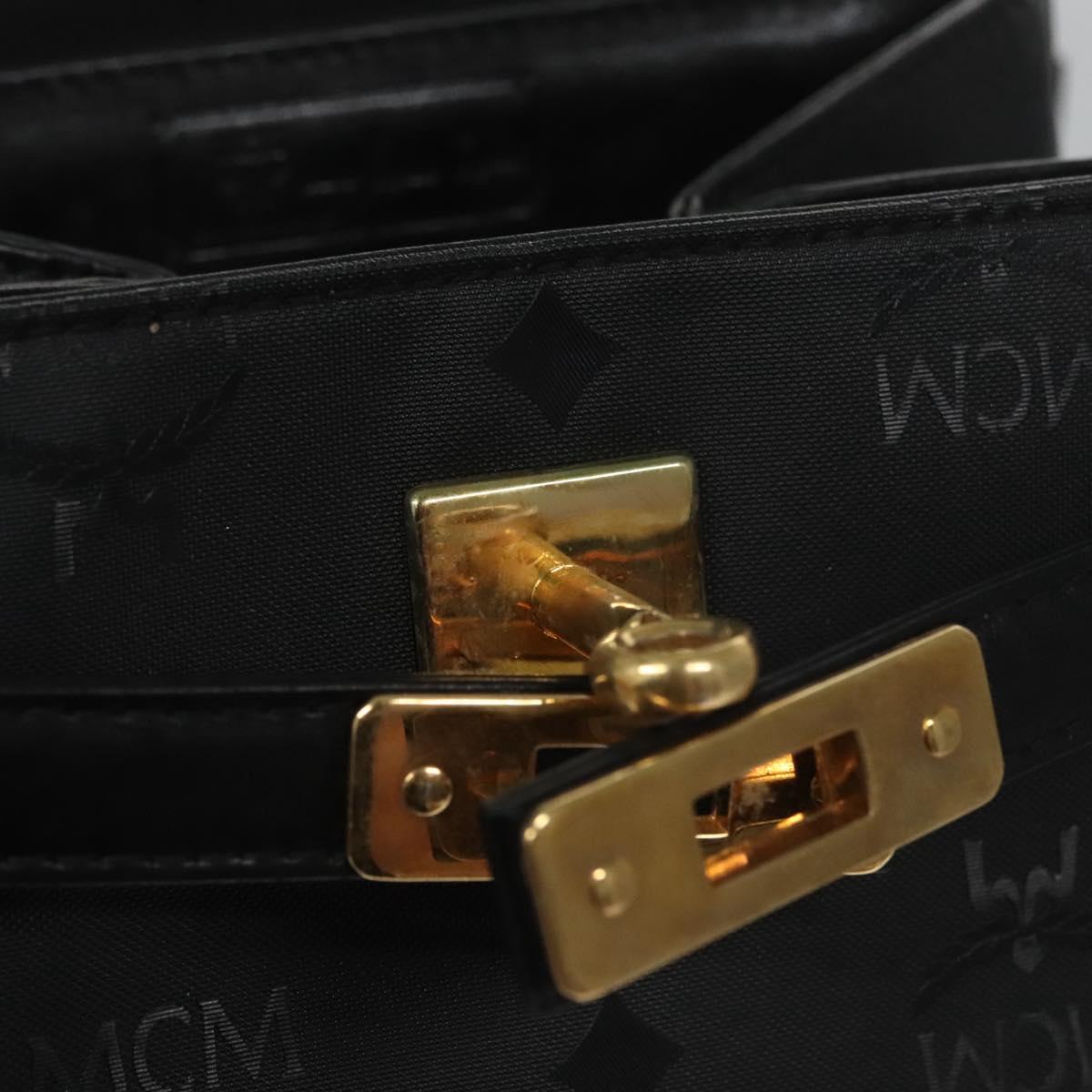 MCM Vicetos Logogram Hand Bag Nylon Black Gold Auth BD073