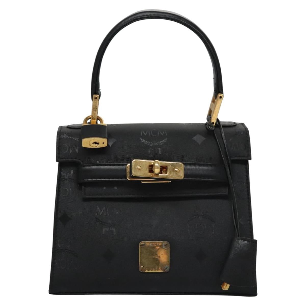 MCM Vicetos Logogram Hand Bag Nylon Black Gold Auth BD073