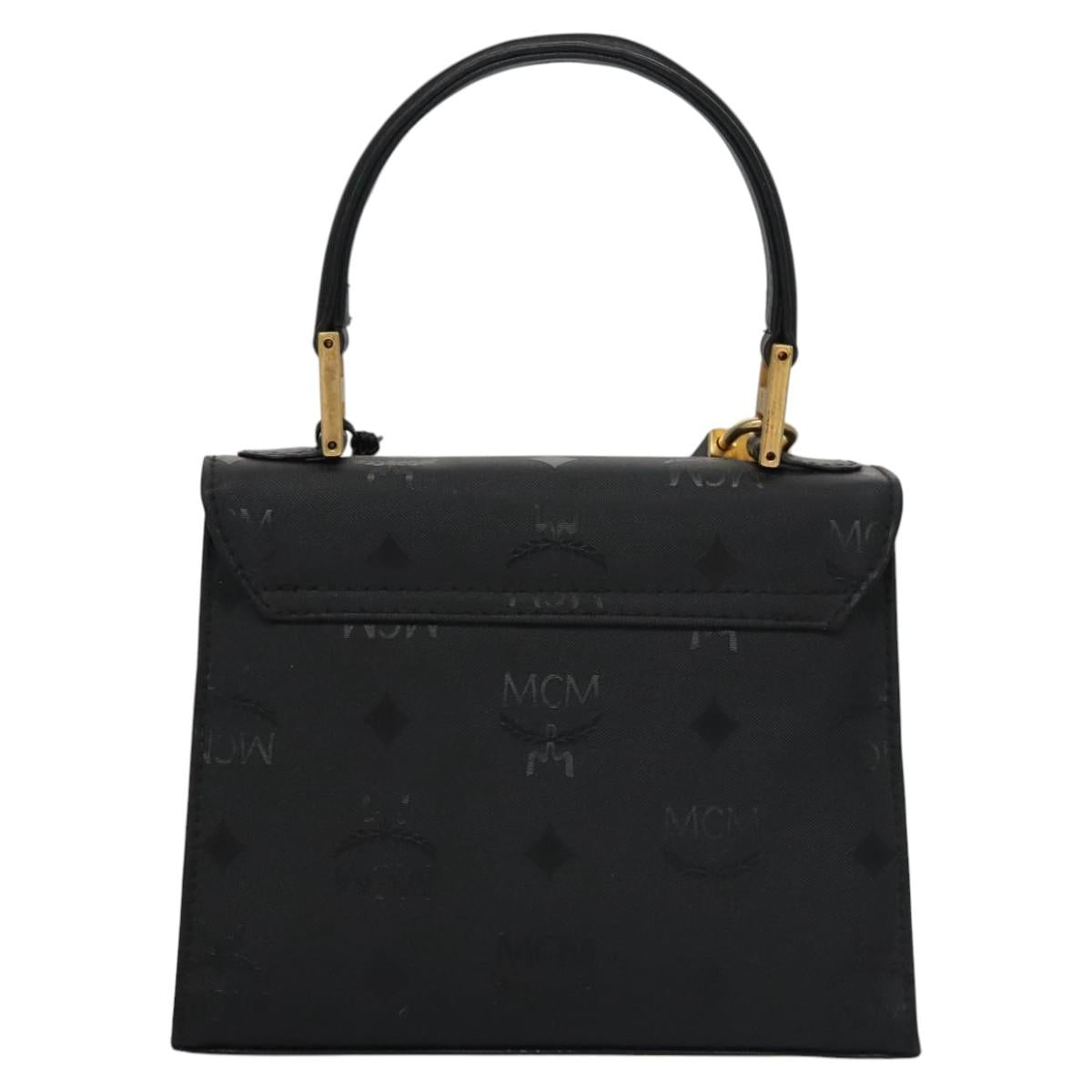 MCM Vicetos Logogram Hand Bag Nylon Black Gold Auth BD073