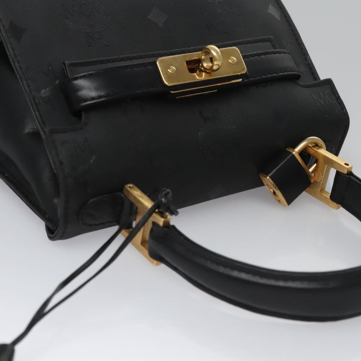 MCM Vicetos Logogram Hand Bag Nylon Black Gold Auth BD073