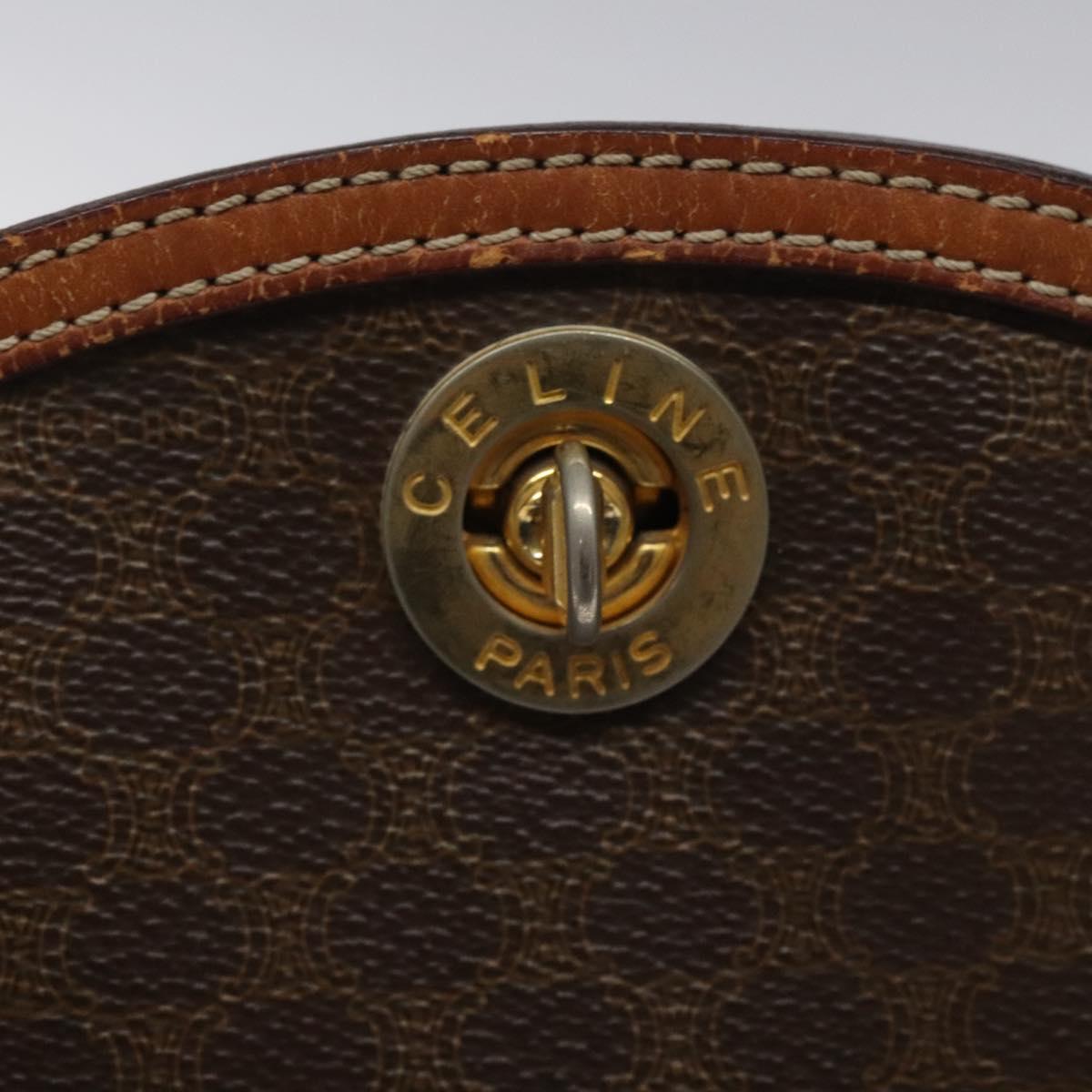 CELINE Macadam Canvas Shoulder Bag PVC Leather Brown Gold Auth BD091