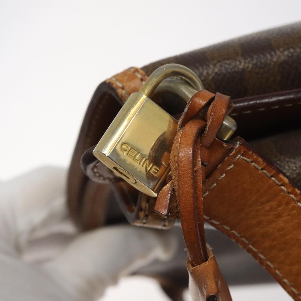 CELINE Macadam Canvas Shoulder Bag PVC Leather Brown Gold Auth BD091