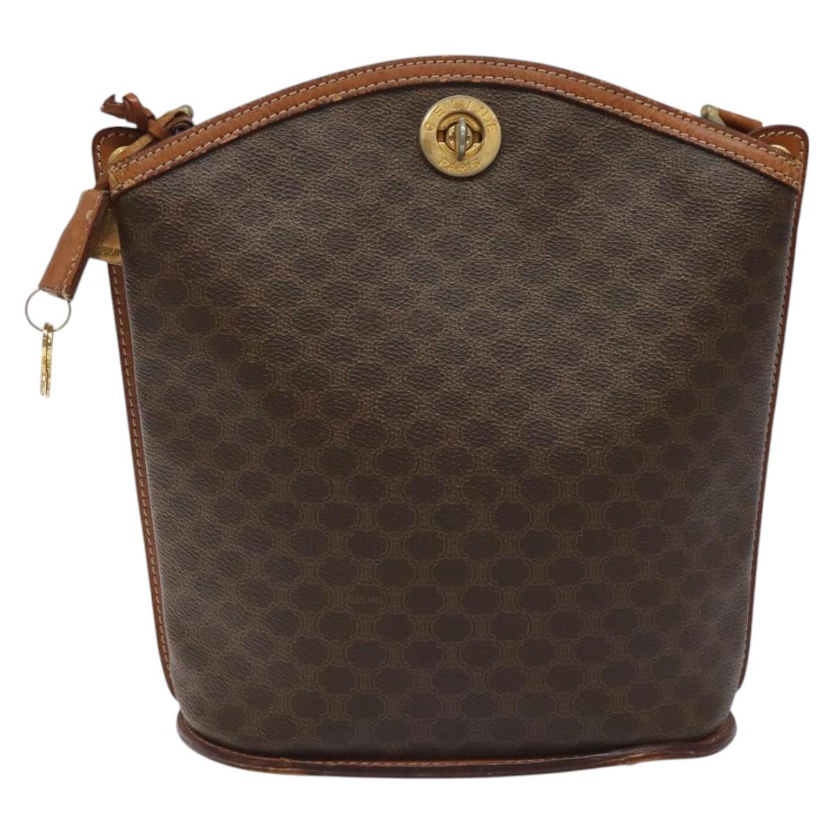 CELINE Macadam Canvas Shoulder Bag PVC Leather Brown Gold Auth BD091