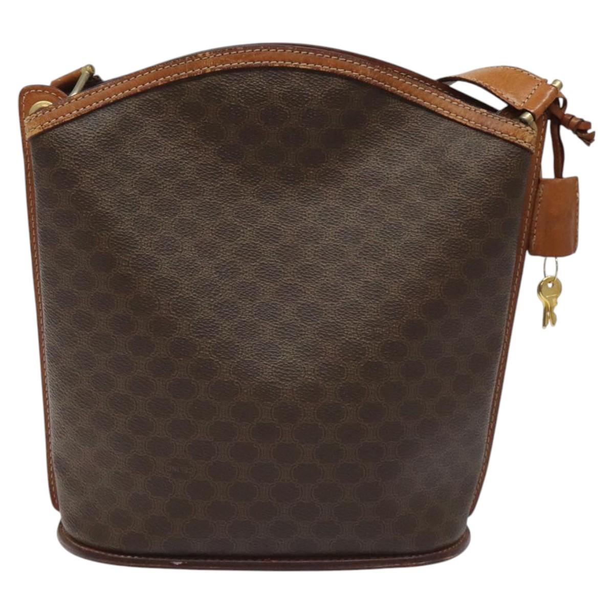 CELINE Macadam Canvas Shoulder Bag PVC Leather Brown Gold Auth BD091