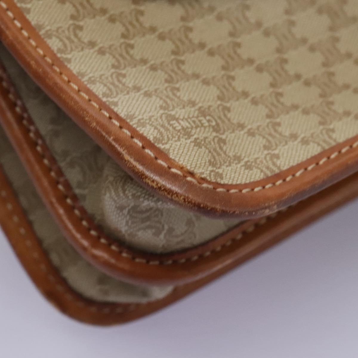 CELINE Macadam Canvas Shoulder Bag Beige Gold Auth BD092