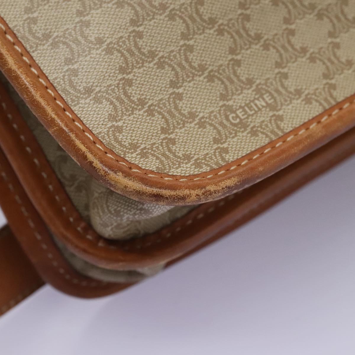 CELINE Macadam Canvas Shoulder Bag Beige Gold Auth BD092