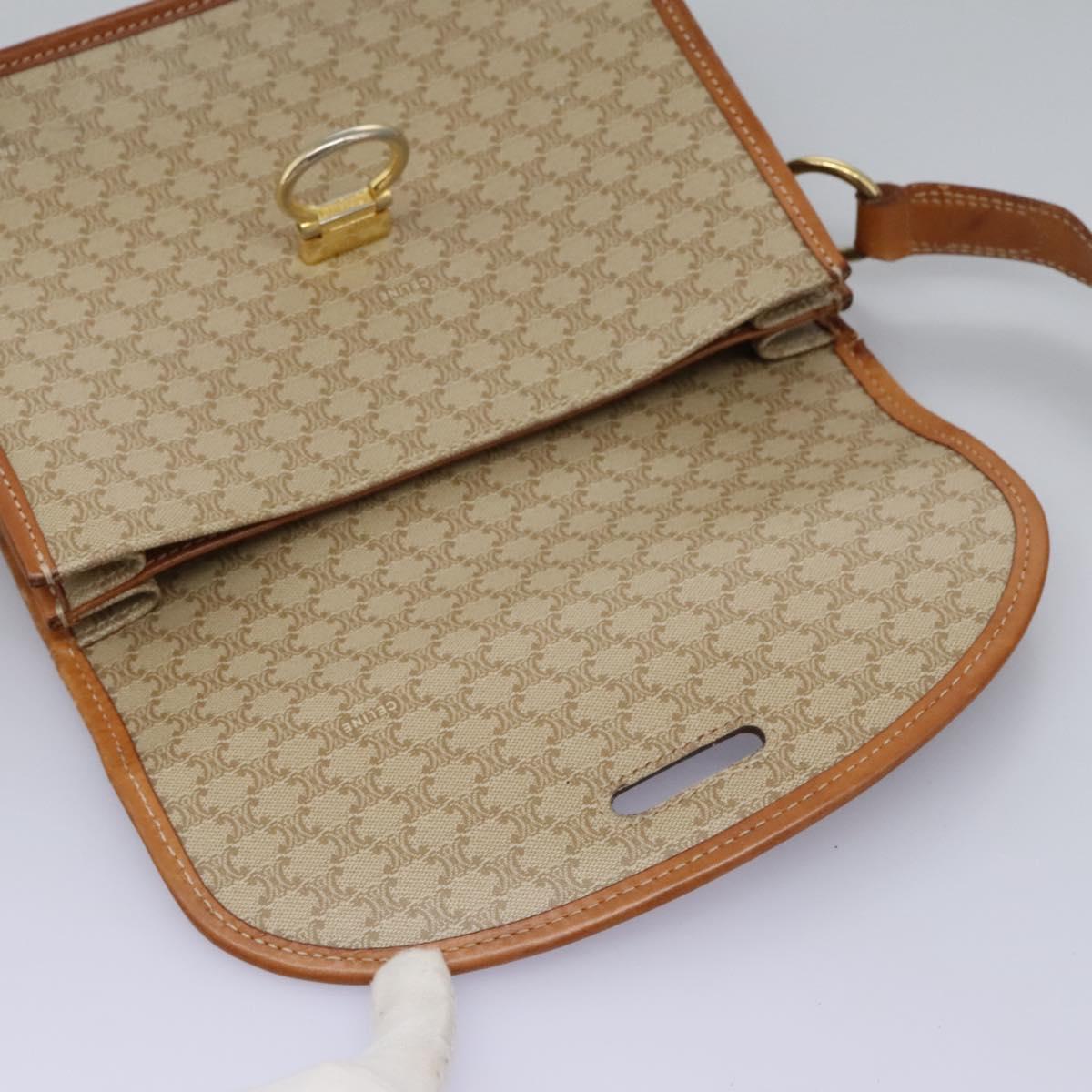 CELINE Macadam Canvas Shoulder Bag Beige Gold Auth BD092