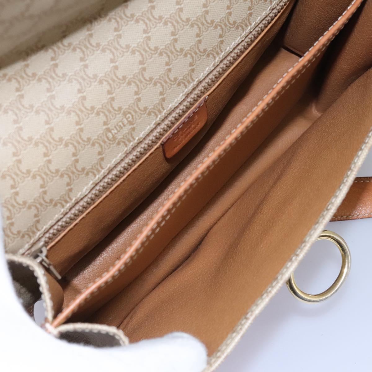 CELINE Macadam Canvas Shoulder Bag Beige Gold Auth BD092