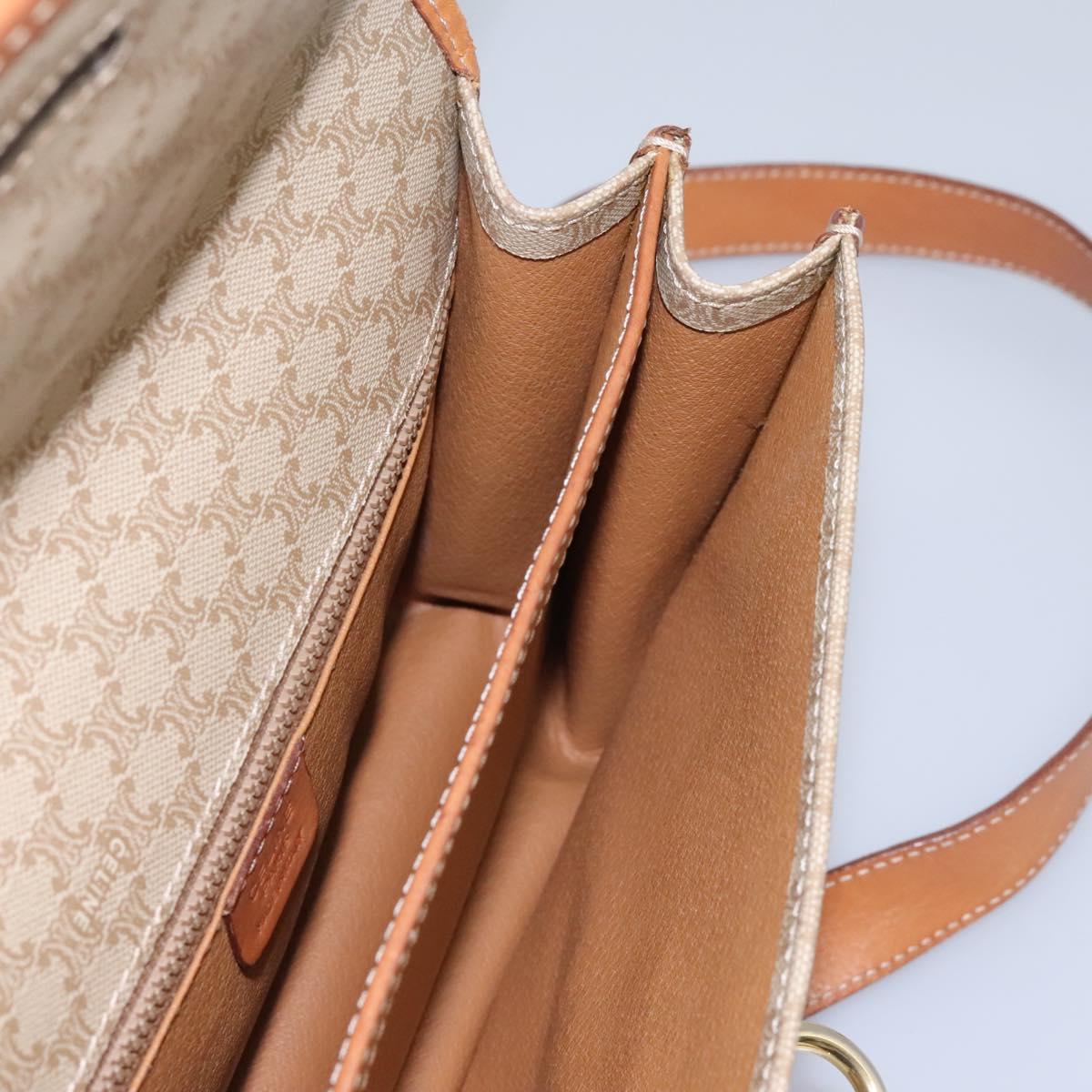 CELINE Macadam Canvas Shoulder Bag Beige Gold Auth BD092