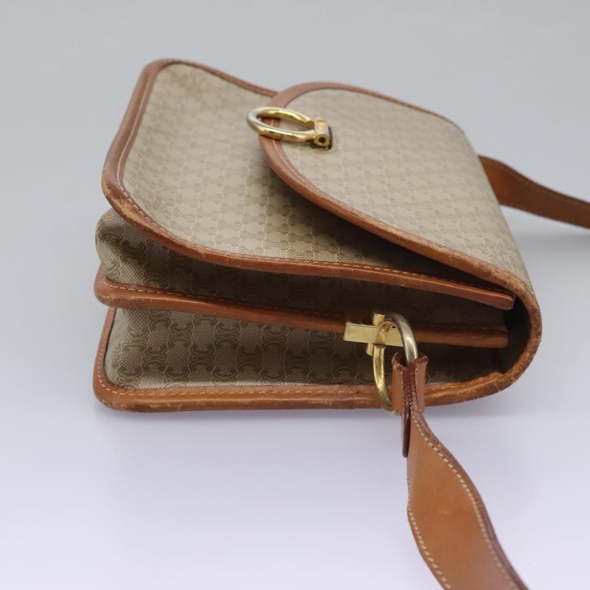 CELINE Macadam Canvas Shoulder Bag Beige Gold Auth BD092