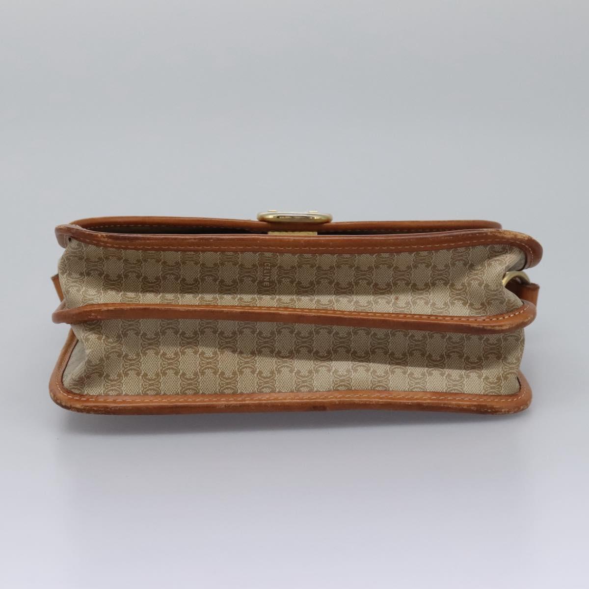 CELINE Macadam Canvas Shoulder Bag Beige Gold Auth BD092