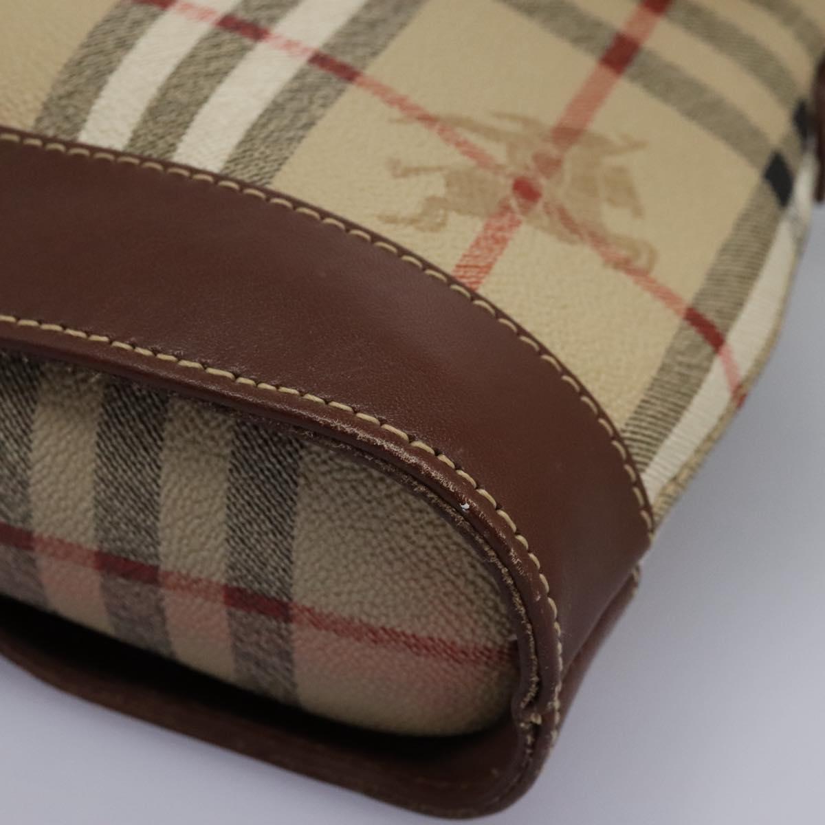 Burberrys Nova Check Shoulder Bag PVC Leather Beige Brown gold Auth BD093