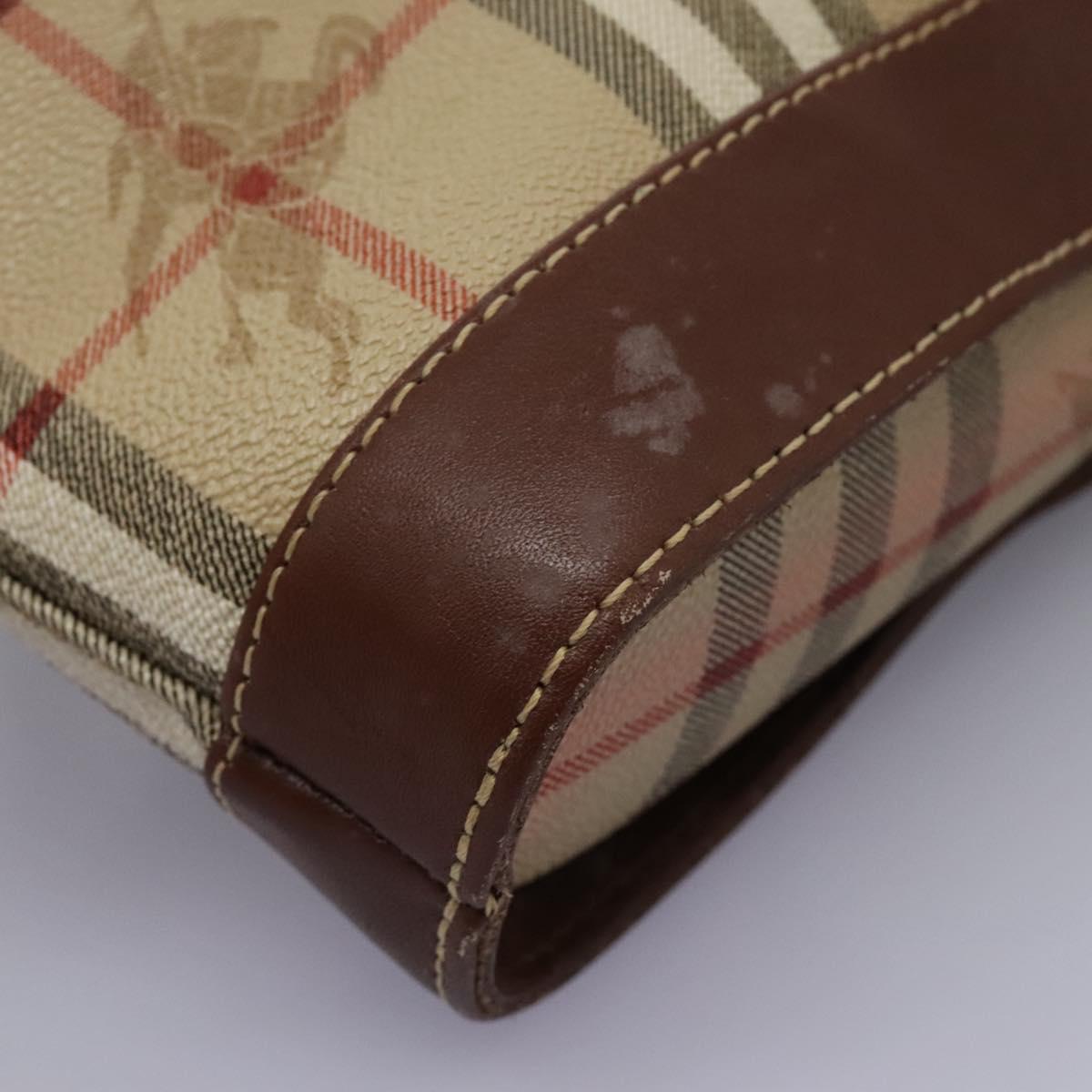 Burberrys Nova Check Shoulder Bag PVC Leather Beige Brown gold Auth BD093