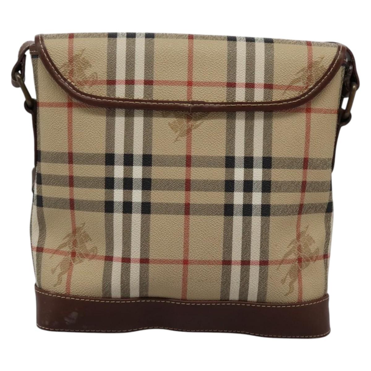 Burberrys Nova Check Shoulder Bag PVC Leather Beige Brown gold Auth BD093