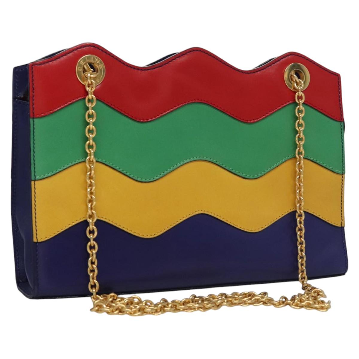 CELINE Chain Shoulder Bag Leather Multicolor Gold Auth BD096AV