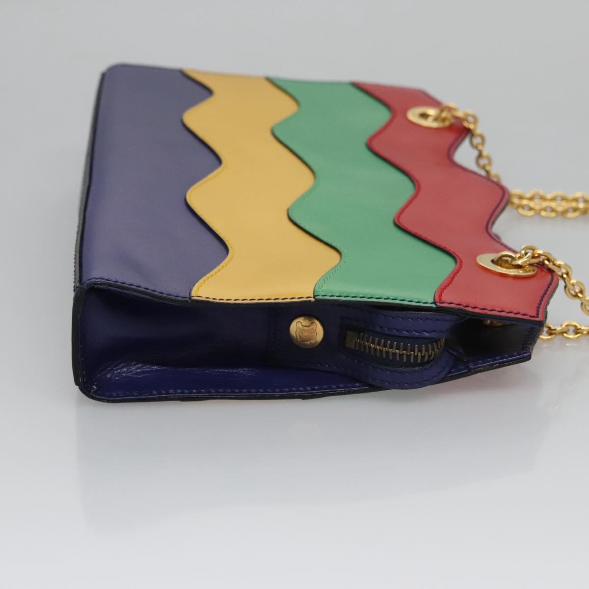 CELINE Chain Shoulder Bag Leather Multicolor Gold Auth BD096AV
