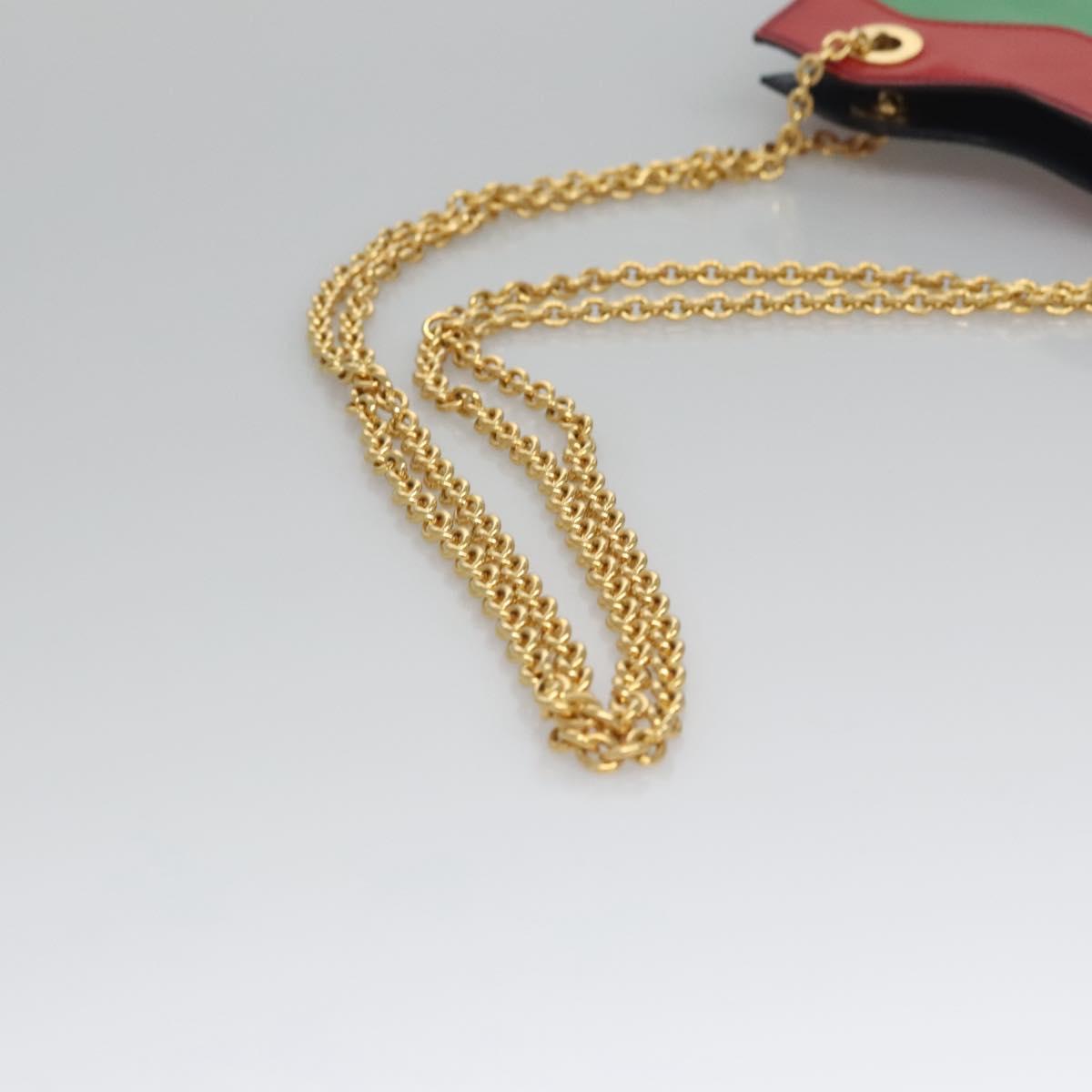 CELINE Chain Shoulder Bag Leather Multicolor Gold Auth BD096AV