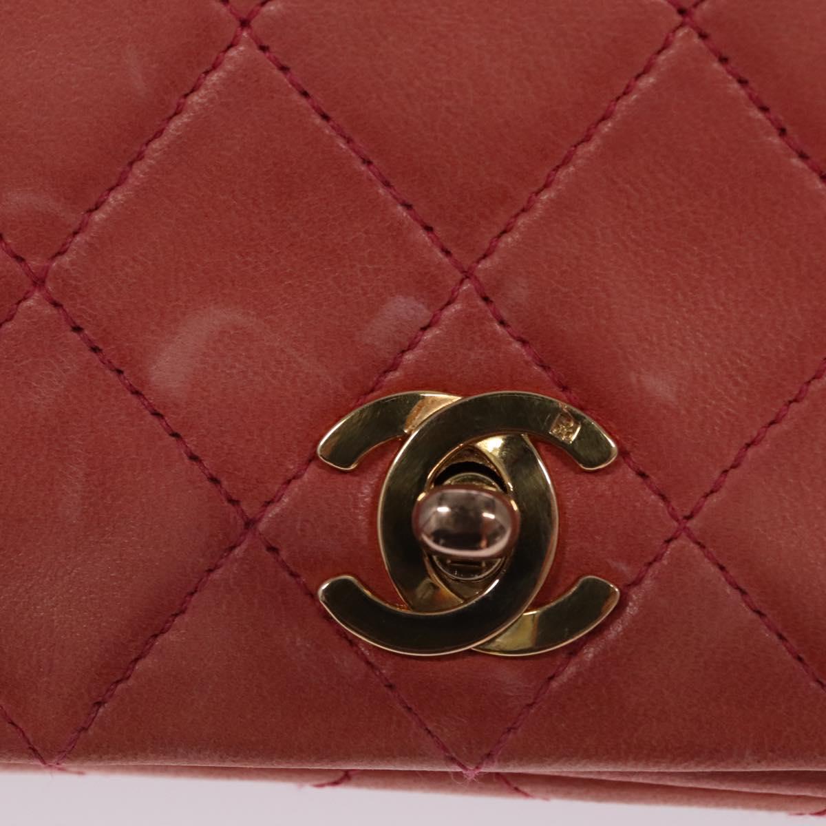 CHANEL Matelasse Chain Shoulder Bag Lamb Skin Pink Gold CC Auth BD1008