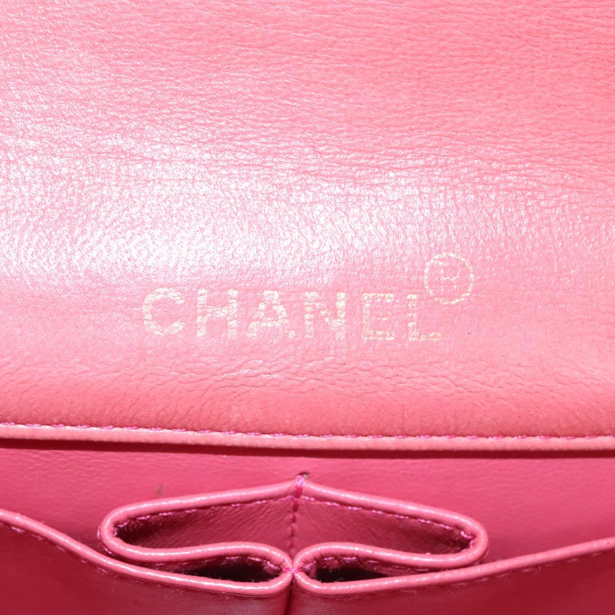CHANEL Matelasse Chain Shoulder Bag Lamb Skin Pink Gold CC Auth BD1008