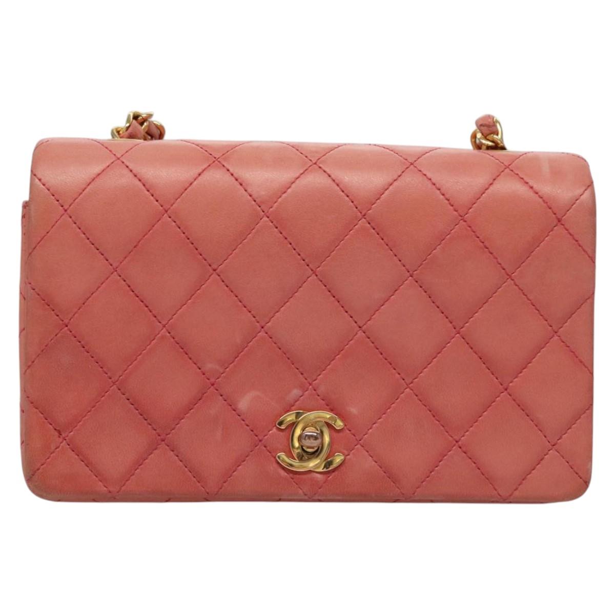CHANEL Matelasse Chain Shoulder Bag Lamb Skin Pink Gold CC Auth BD1008