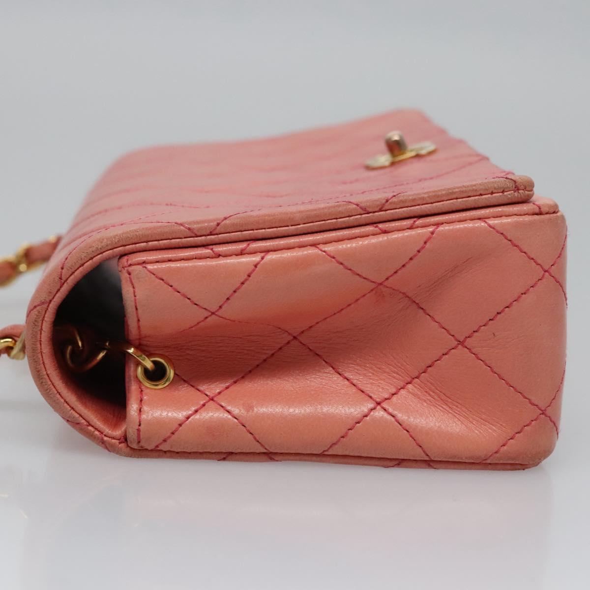 CHANEL Matelasse Chain Shoulder Bag Lamb Skin Pink Gold CC Auth BD1008