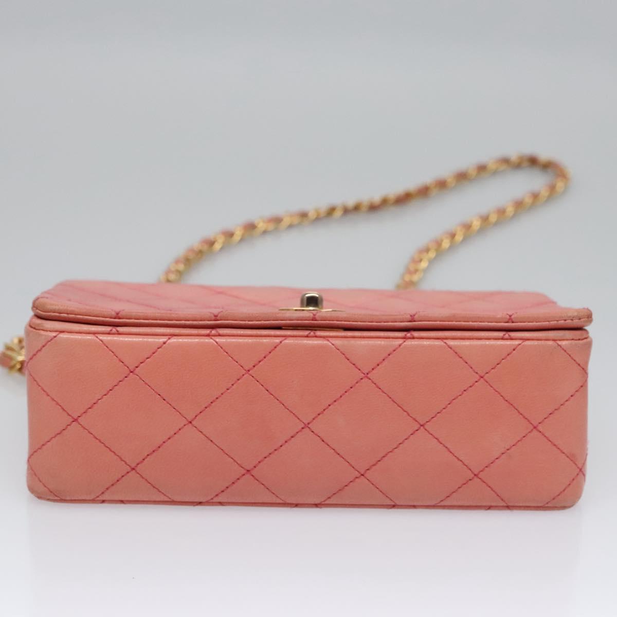 CHANEL Matelasse Chain Shoulder Bag Lamb Skin Pink Gold CC Auth BD1008