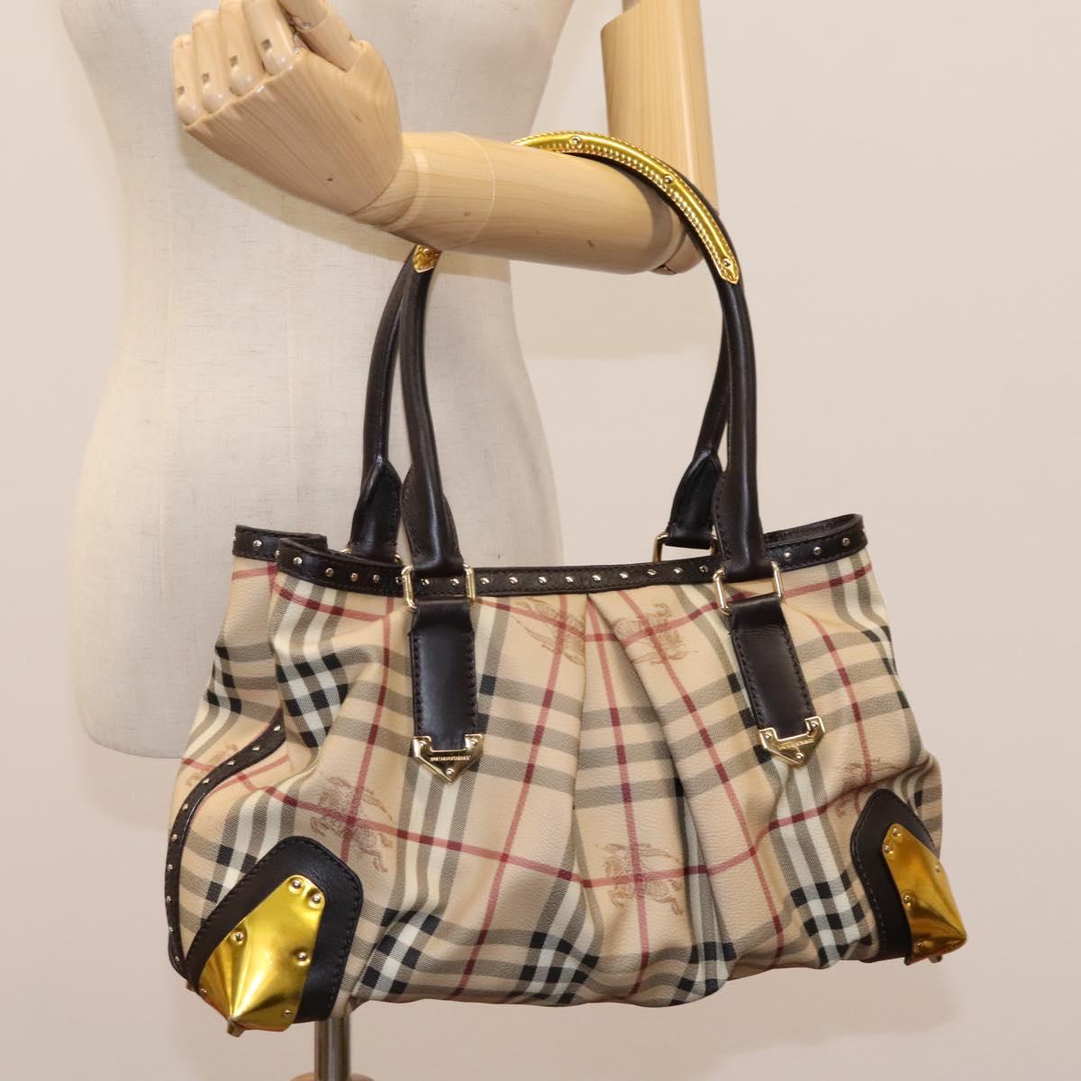 BURBERRY Nova Check Shoulder Bag PVC Beige Auth BD1024