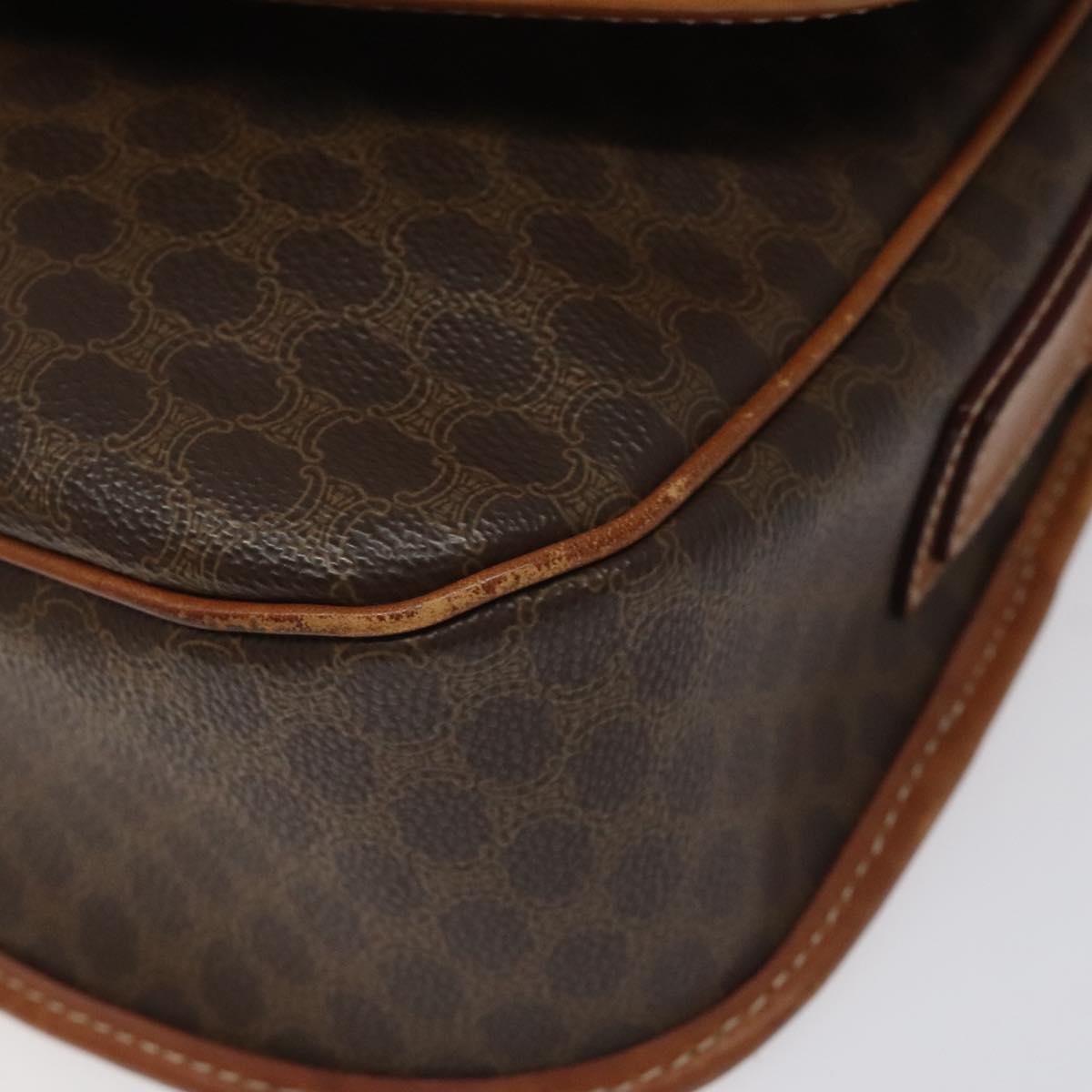 CELINE Macadam Canvas Shoulder Bag PVC Leather Brown Gold Auth BD1027