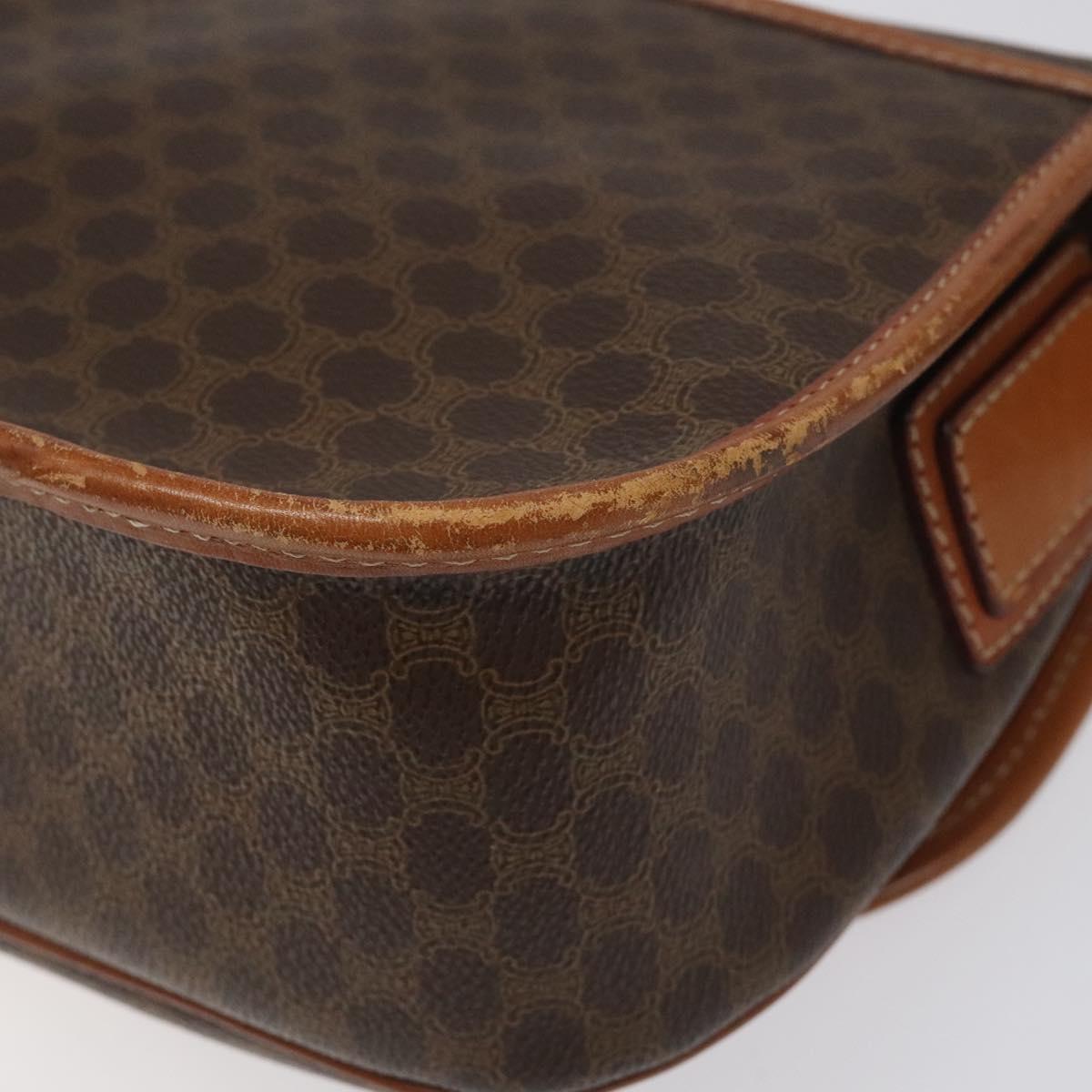 CELINE Macadam Canvas Shoulder Bag PVC Leather Brown Gold Auth BD1027