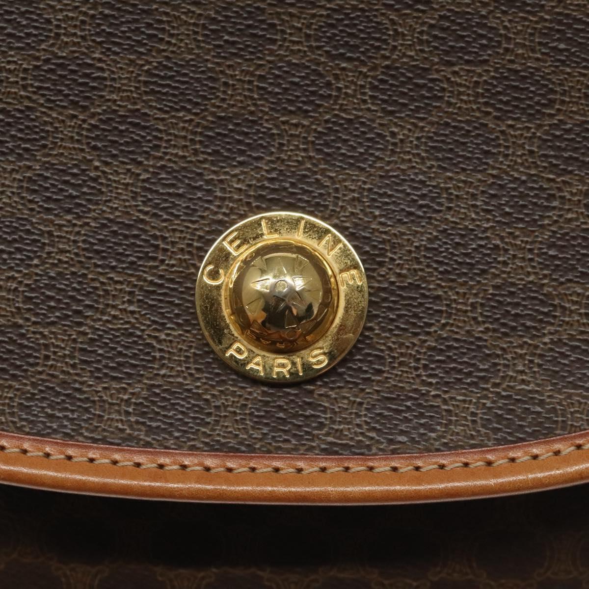 CELINE Macadam Canvas Shoulder Bag PVC Leather Brown Gold Auth BD1027