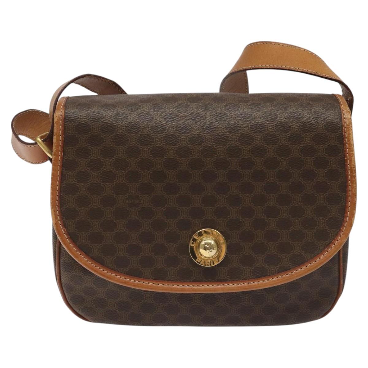 CELINE Macadam Canvas Shoulder Bag PVC Leather Brown Gold Auth BD1027