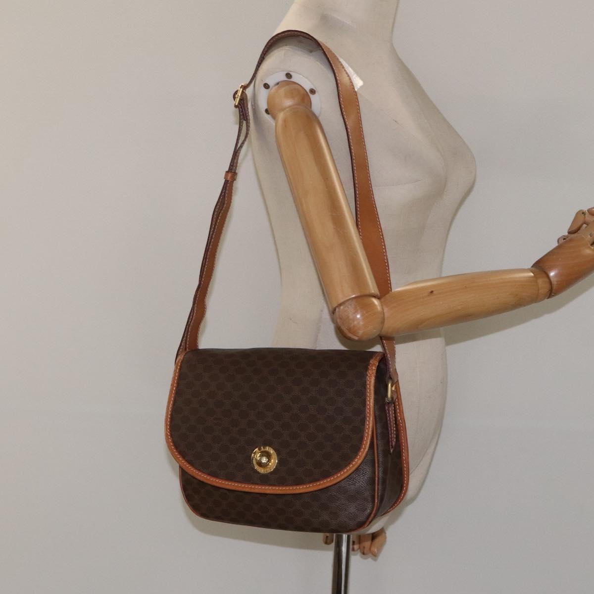 CELINE Macadam Canvas Shoulder Bag PVC Leather Brown Gold Auth BD1027