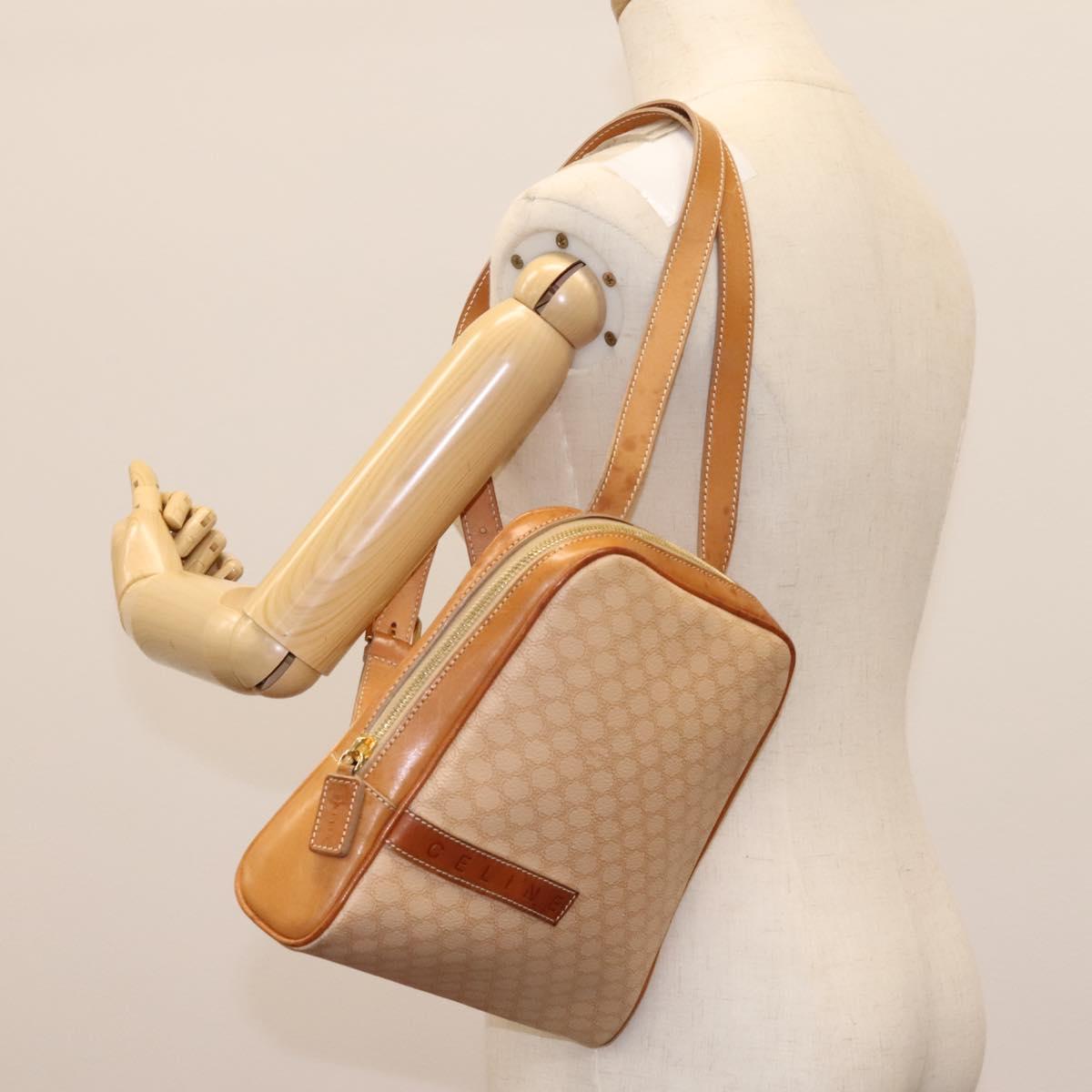 CELINE Macadam Canvas Backpack PVC Leather Beige Auth BD1038