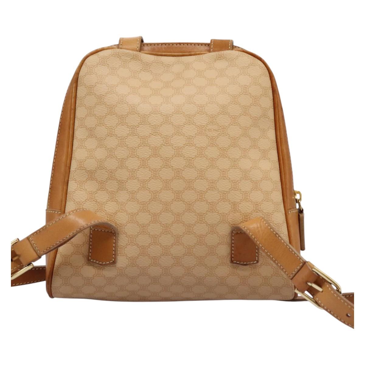 CELINE Macadam Canvas Backpack PVC Leather Beige Auth BD1038