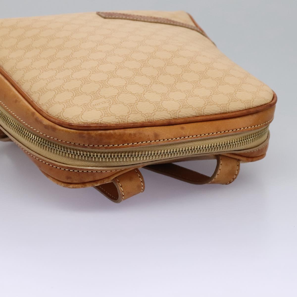 CELINE Macadam Canvas Backpack PVC Leather Beige Auth BD1038