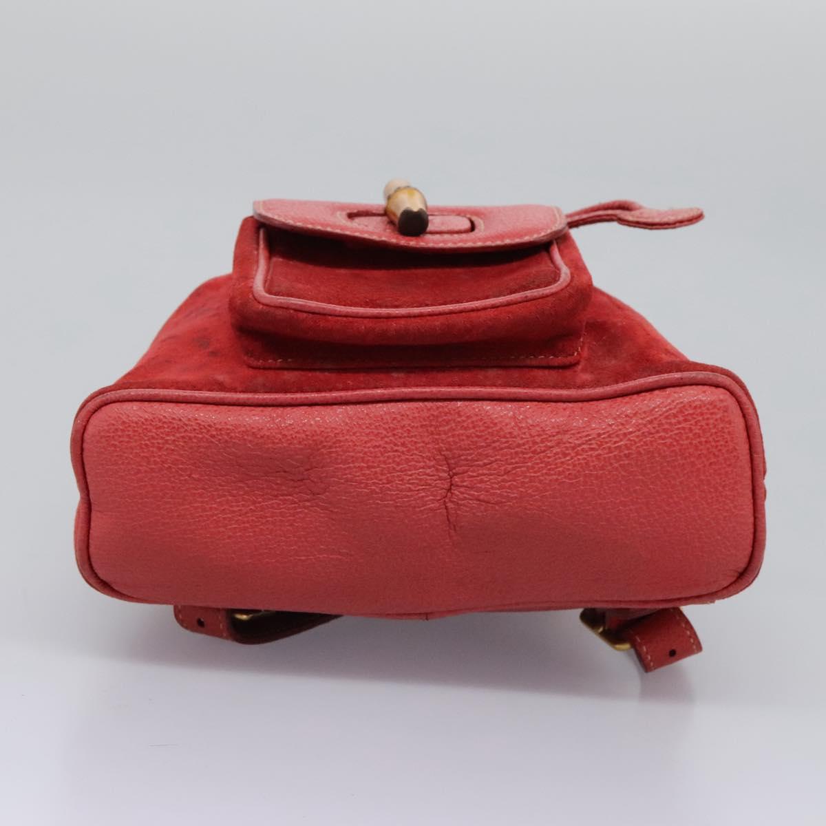 GUCCI Bamboo Backpack Suede Leather Red Gold 003 1705 0030 Auth BD1040