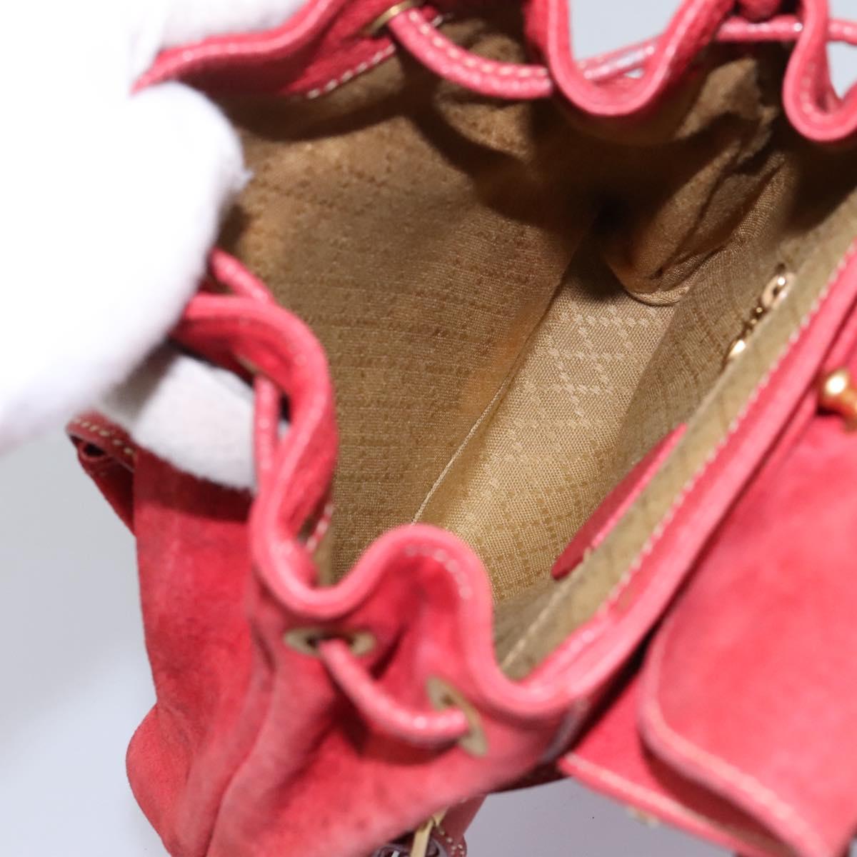 GUCCI Bamboo Backpack Suede Leather Red Gold 003 1705 0030 Auth BD1040