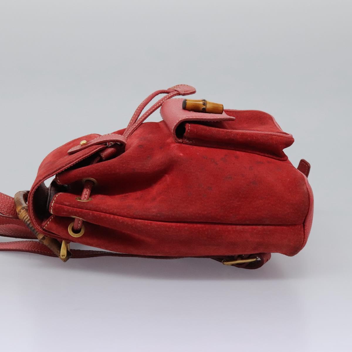 GUCCI Bamboo Backpack Suede Leather Red Gold 003 1705 0030 Auth BD1040