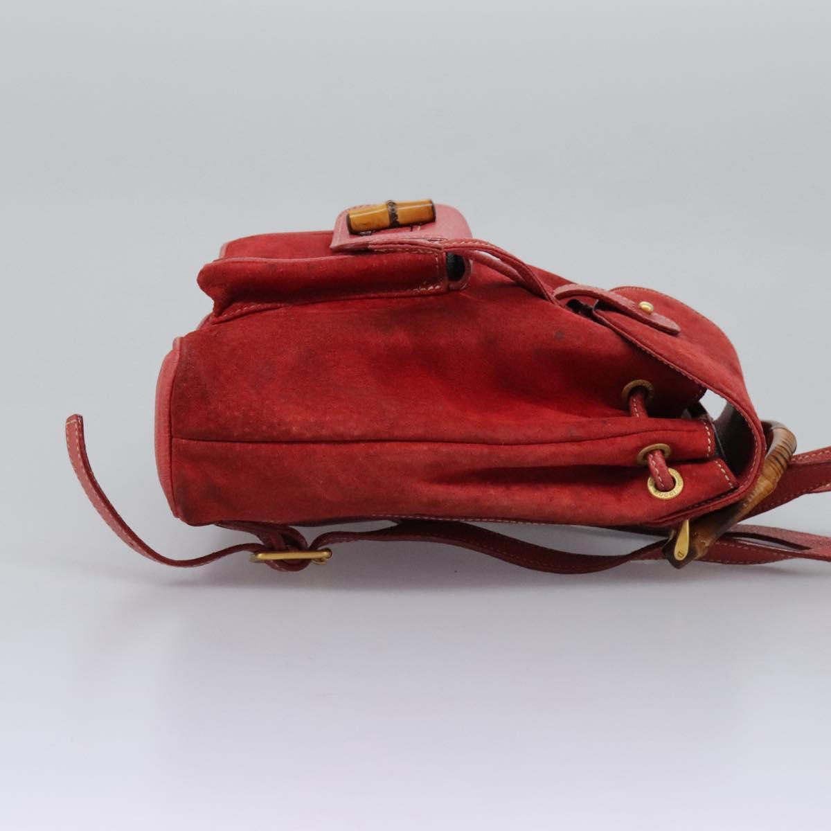 GUCCI Bamboo Backpack Suede Leather Red Gold 003 1705 0030 Auth BD1040