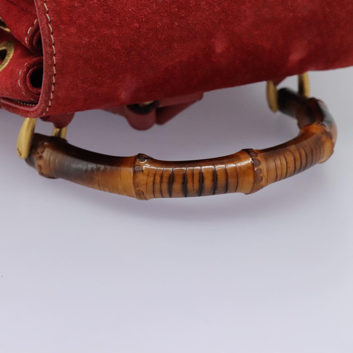 GUCCI Bamboo Backpack Suede Leather Red Gold 003 1705 0030 Auth BD1040