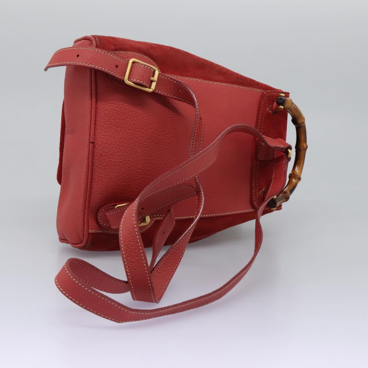 GUCCI Bamboo Backpack Suede Leather Red Gold 003 1705 0030 Auth BD1040