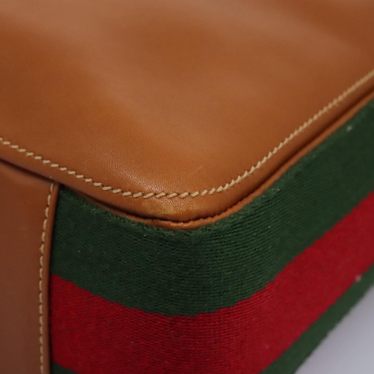 GUCCI Web Sherry Line Shoulder Bag Leather Brown Red Green Auth BD1064