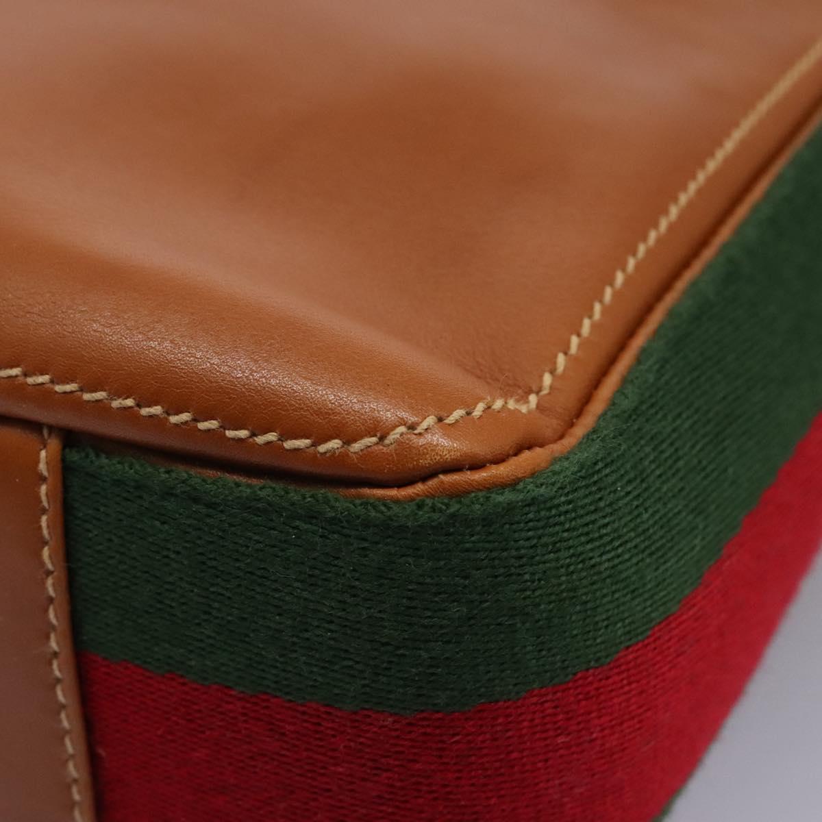 GUCCI Web Sherry Line Shoulder Bag Leather Brown Red Green Auth BD1064