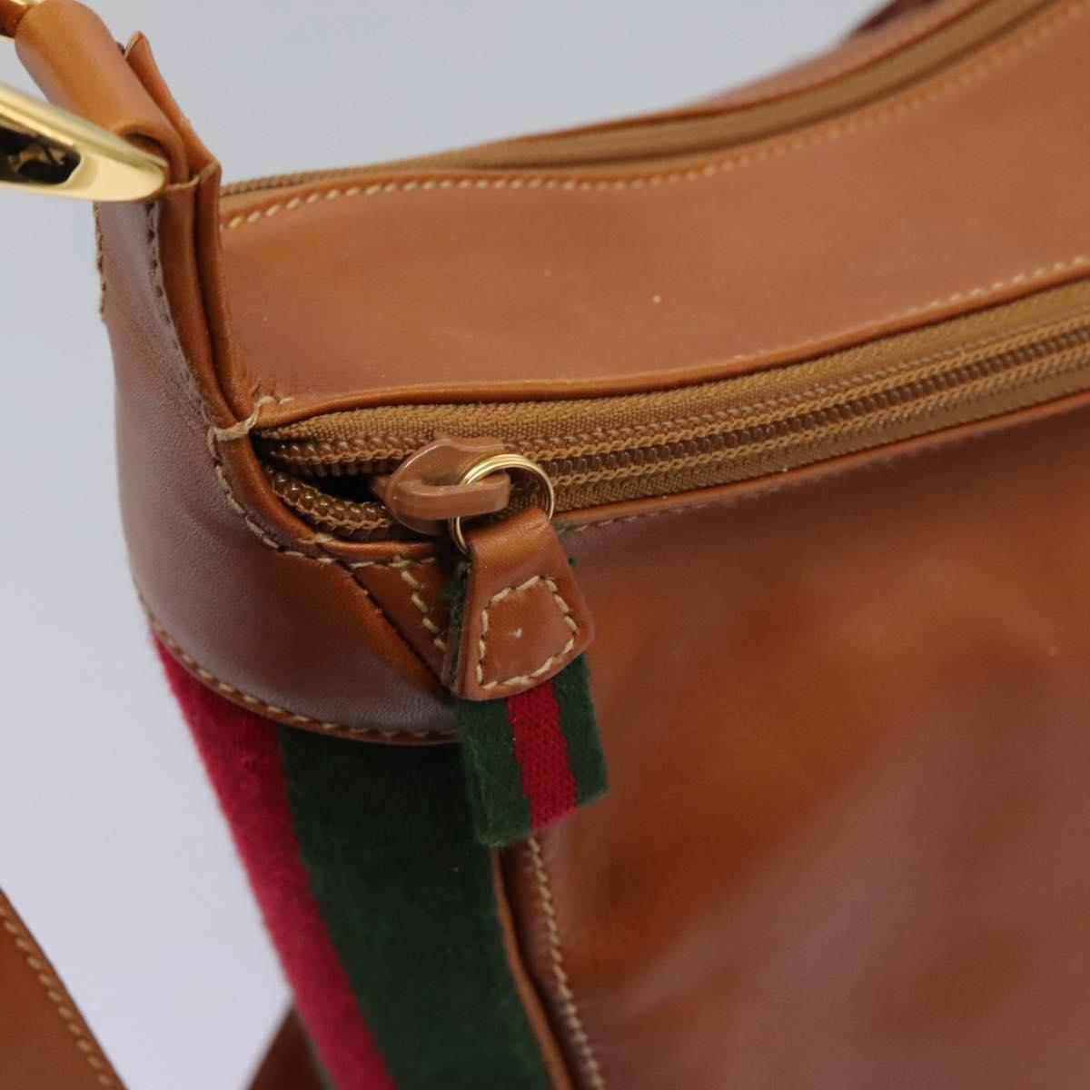 GUCCI Web Sherry Line Shoulder Bag Leather Brown Red Green Auth BD1064