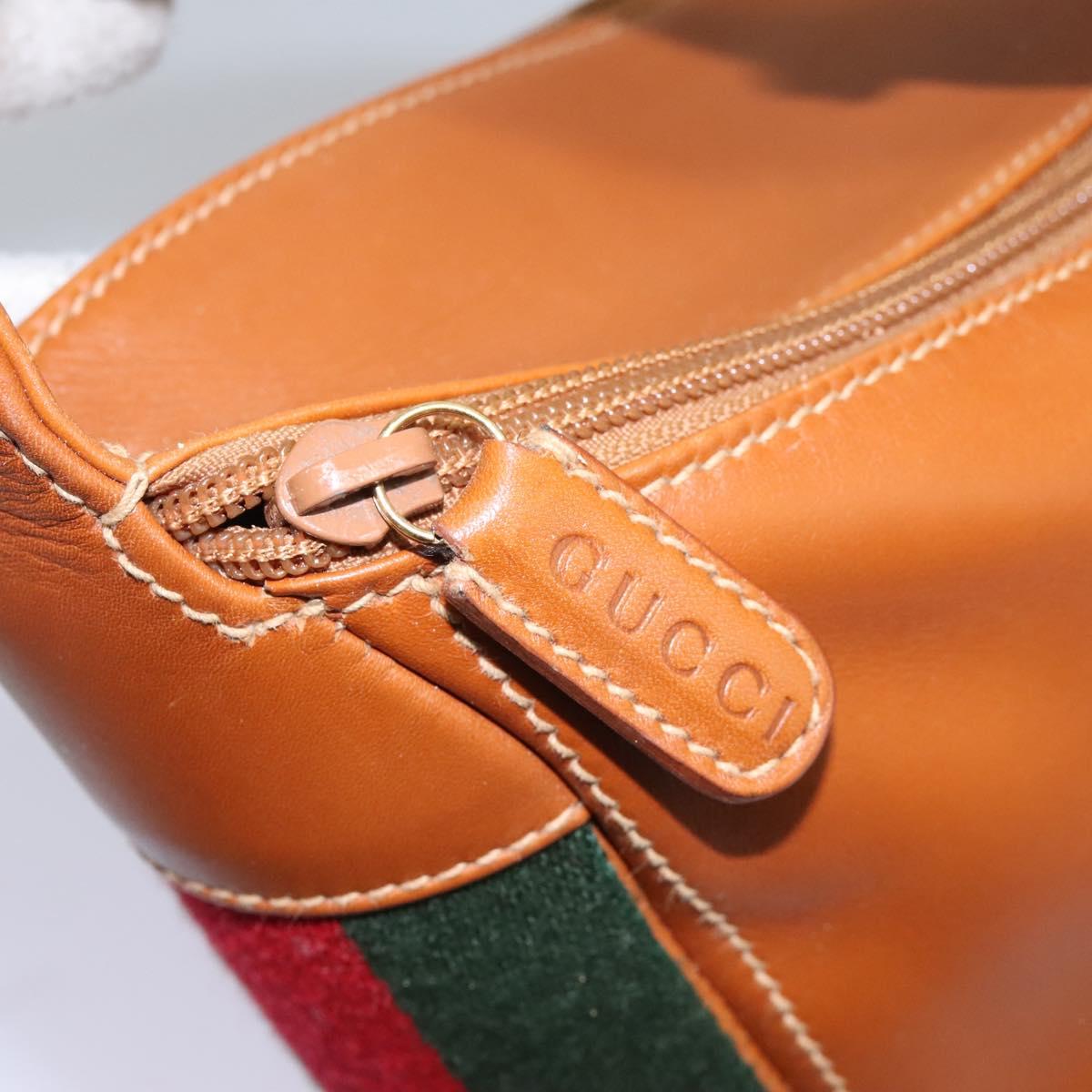 GUCCI Web Sherry Line Shoulder Bag Leather Brown Red Green Auth BD1064
