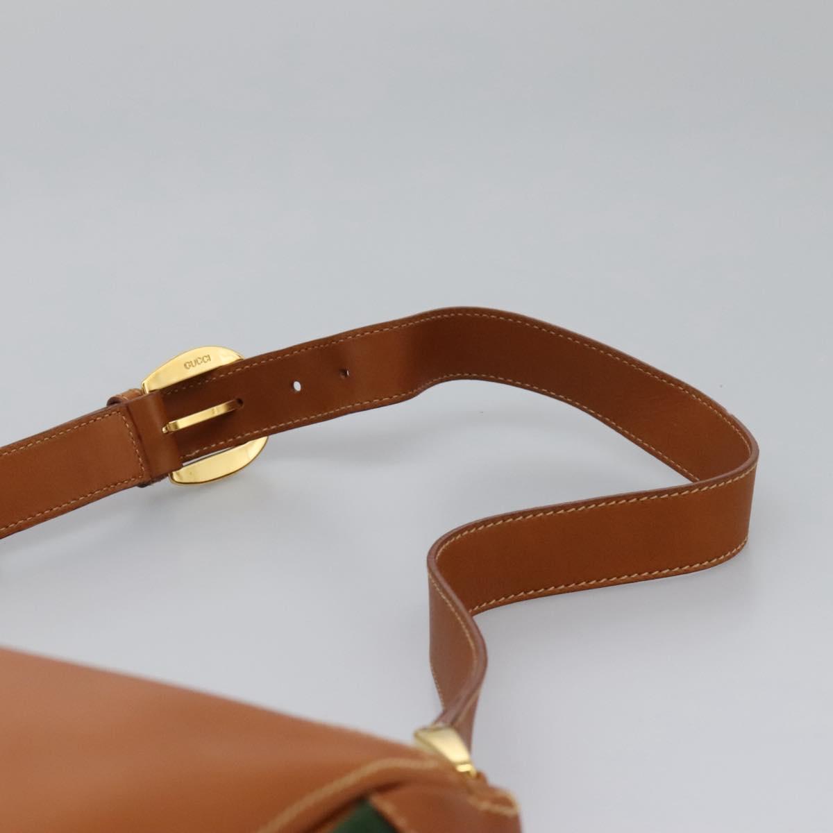 GUCCI Web Sherry Line Shoulder Bag Leather Brown Red Green Auth BD1064