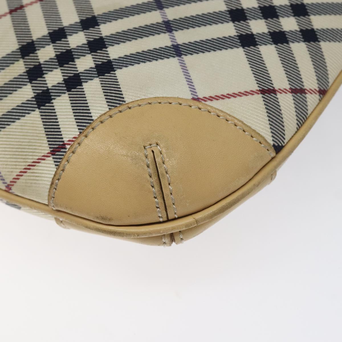 BURBERRY Nova Check Blue Label Shoulder Bag Nylon Beige Silver Auth BD107